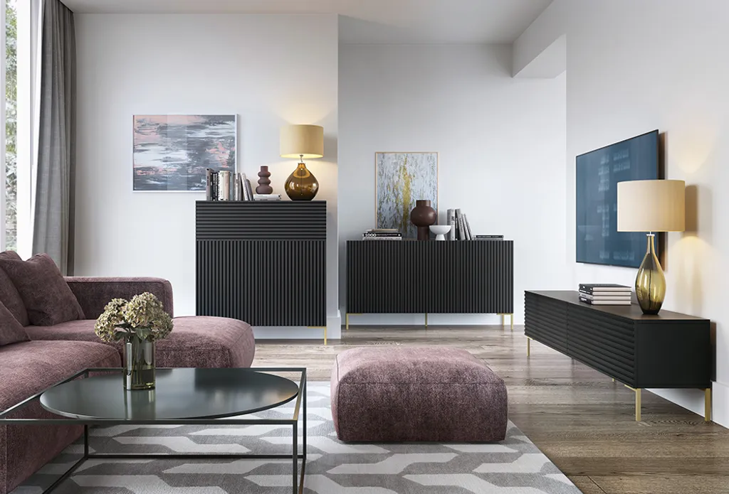 Selsey TV-Schrank Lammelo TV-Lowboard Schwarz Lamellenfront 175 Cm Breit – Bild 4