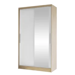 Mirjan24 Schiebetürenschrank Costa VI, Kleiderschrank, Stilvoll Schlafzimmer Garderobenschrank (Farbe: Sonoma Eiche / Weiß)