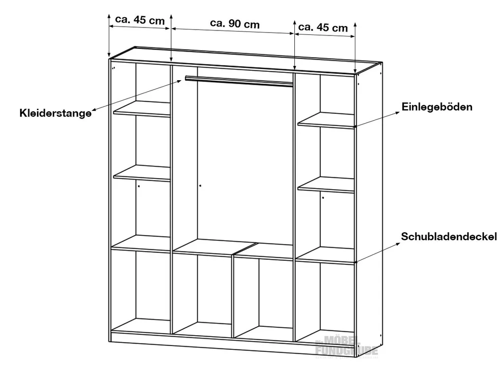 Kleiderschrank BREMEN - EXTRA Drehtürenschrank Mit Spiegel Betonoptik - Weiß 181 Cm - Die Möbelfundgrube – Bild 4