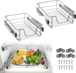 ACXIN 2 Stück Teleskopschublade Küchenschublade Schrankauszug Apothekerschrank Einsatz Schlafzimmerschublade Mit Teleskopschienen, Für 40cm Schrankauszug Regal