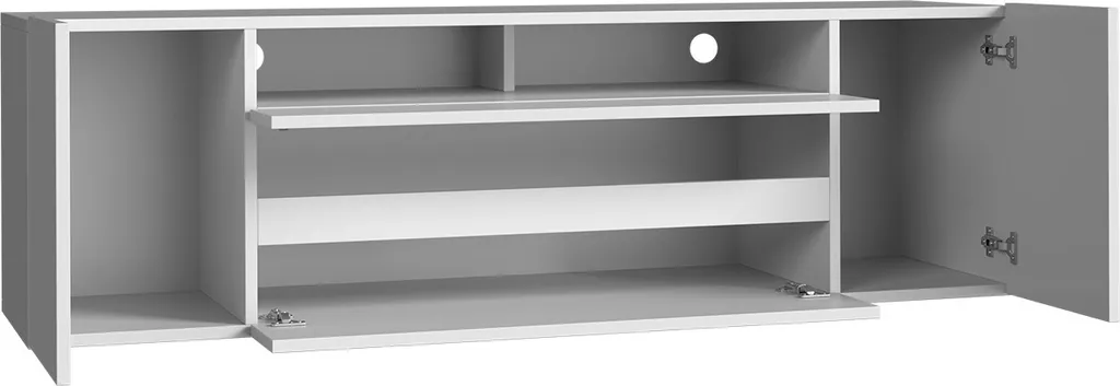 Mirjan24 TV-Lowboard Sound, Stehend TV-Schrank Mit LED-Beleuchtung, Stilvoll TV-Möbel, RTV (Farbe: Weiß / Weiß Hochglanz) – Bild 4