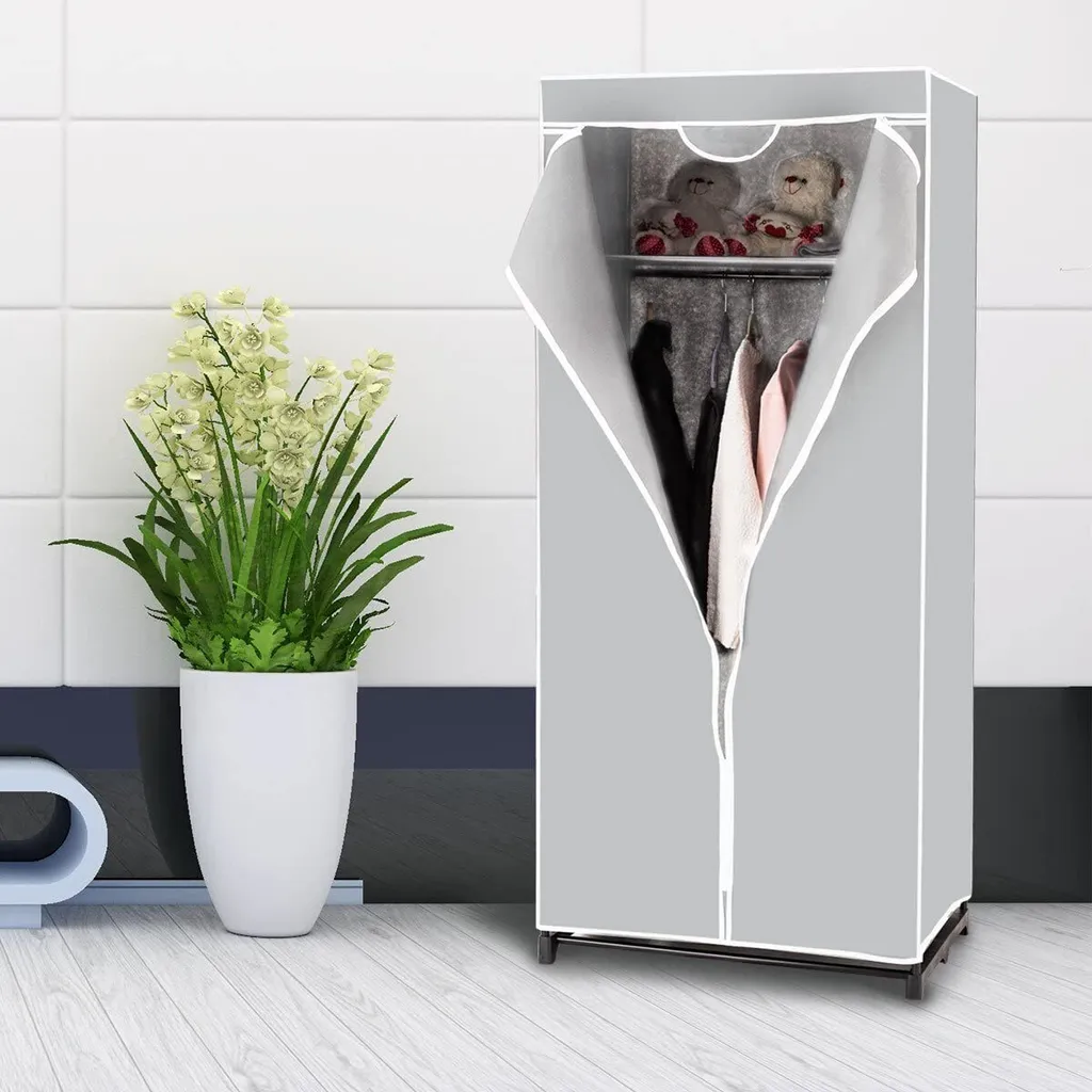 COSTWAY Kleiderschrank Mit Kleiderstange Stoffschrank Faltkleiderschrank 172x74x50cm Grau – Bild 2