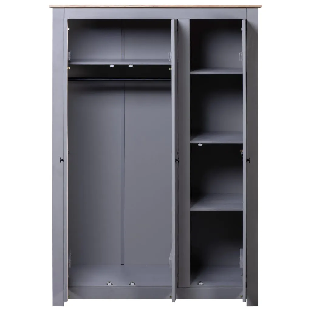 VidaXL Kleiderschrank 3-Türig Grau 118×50×171,5 Cm Kiefer Panama Serie – Bild 3