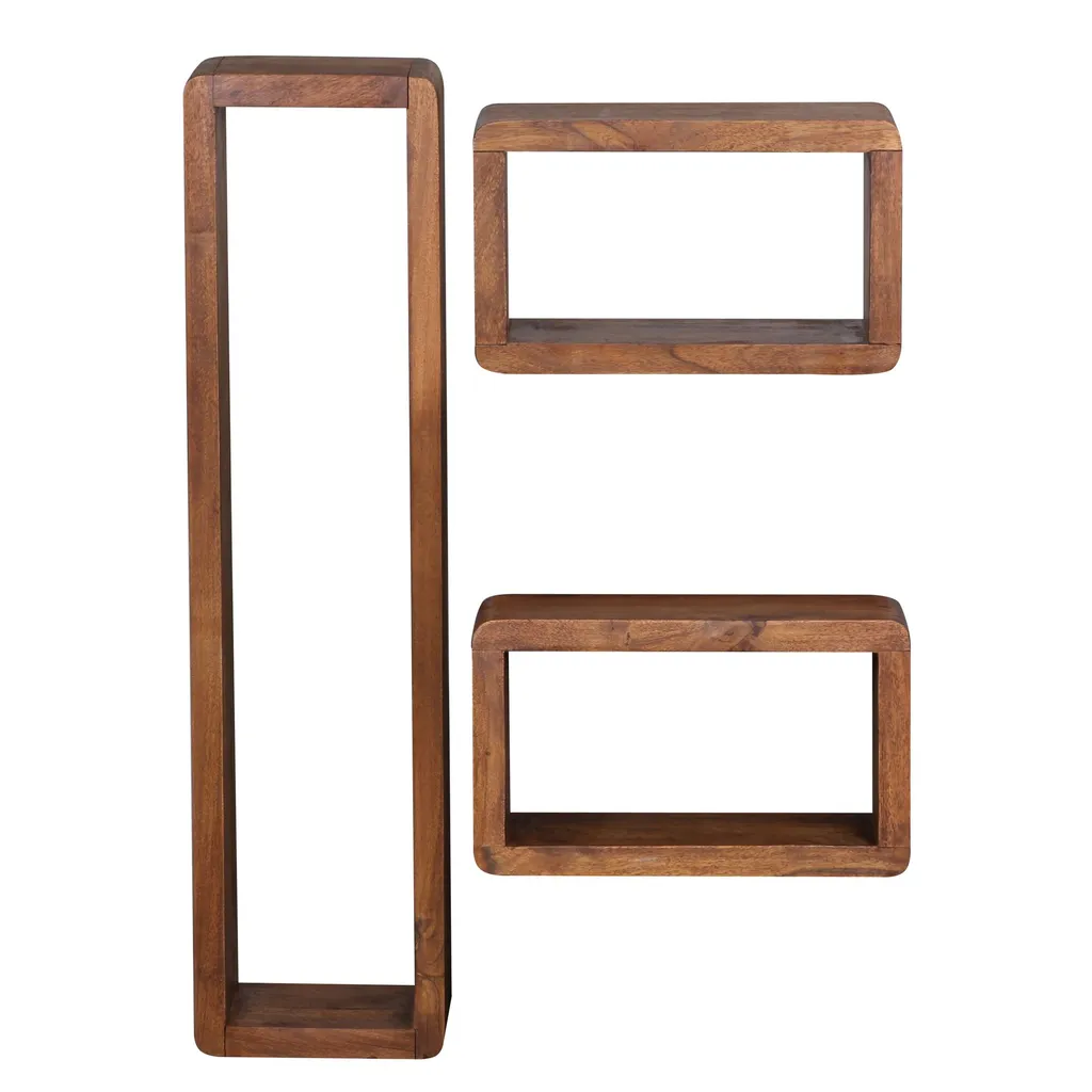 WOHNLING Design Wandregal 3er Set BOHA Massiv Holzregale Sheesham Landhausstil | Rustikales Wandregal-Set Holz | Hängeregal Viereckig Echtholz | Wand-Regale | Hängend Würfel | Regal Wandkästen Eckig – Bild 6