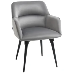 HOMCOM Esszimmerstuhl, Loungesessel Mit Armlehne, Akzentsessel Mit Samt-Optik, Max. 120 Kg Belastbar, Für Wohnzimmer, Schlafzimmer, Dunkelgrau