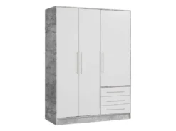 Kleiderschrank Drehtürenschrank JUPITER Betonoptik Weiß 145 Cm - Die Möbelfundgrube