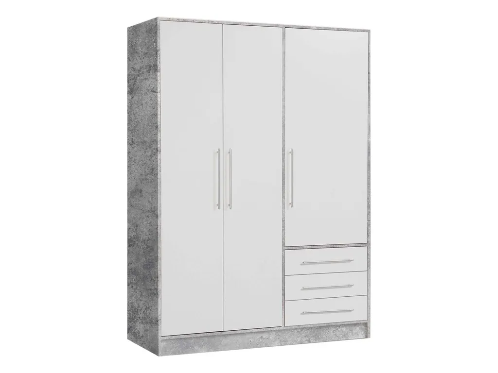 Kleiderschrank Drehtürenschrank JUPITER Betonoptik Weiß 145 Cm - Die Möbelfundgrube