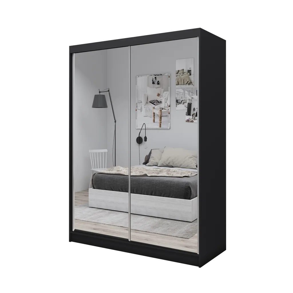 FURNIX Kleiderschrank DARLENE 160 Schrank Mit Schiebetüren Siegel Spiegeltür Schwarz – Bild 2