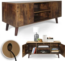 MIADOMODO® Lowboard Fernsehschrank - 110 X 50 X 40cm, Für TV 65 Zoll, Für Wohnzimmer, Kabelöffnung, Dunkelbraun - Vintage TV-Schrank, TV-Regal, Sideboard, Fernsehtisch, TV Tisch, TV Möbel