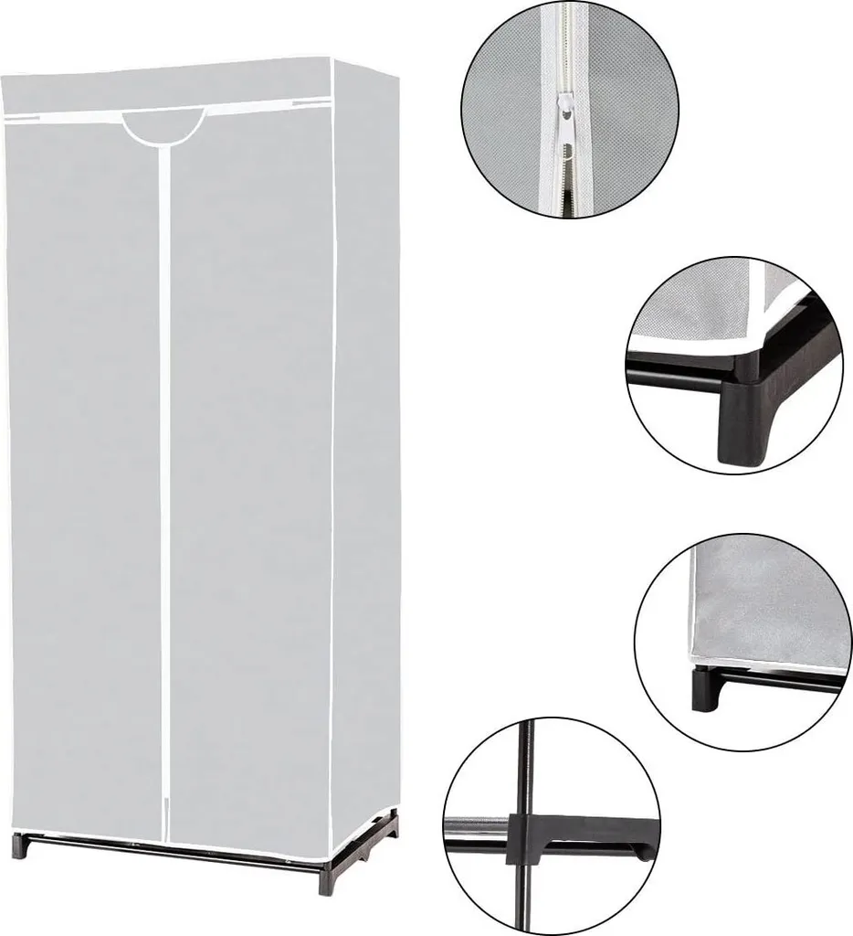 COSTWAY Kleiderschrank Mit Kleiderstange Stoffschrank Faltkleiderschrank 172x74x50cm Grau – Bild 4