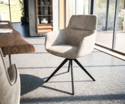 DELIFE Drehstuhl Pejo-Flex Mit Armlehnen Taupe Vintage Kreuzgestell Kantig Schwarz 180° Drehbar