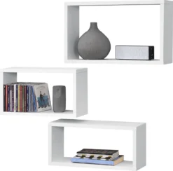 Wandregal Mandal 3er Set Regale In Verschiedenen Größen Spanplatte Weiß [en.casa]