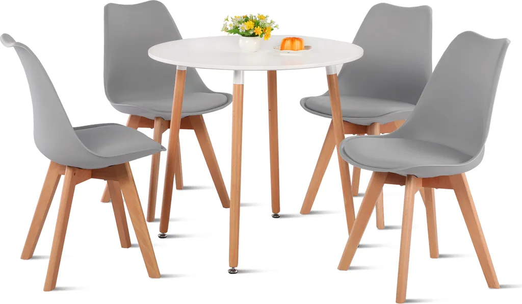 H.J WeDoo 4 X Wohnzimmerstuhl Esszimmerstuhl Bürostuhl Relaxsessel Mit Massivholz Buche Bein,Retro Design Gepolsterter Stuhl Küchenstuhl Holz, Grau – Bild 4