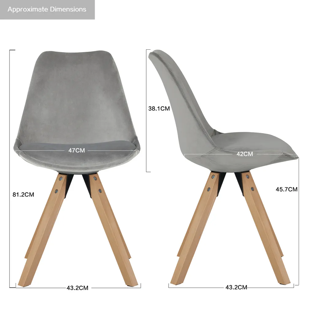 Stuhl Esszimmerstuhl Küchenstuhl 2er Set Grau Holz Beine Stoff Samt – Bild 5