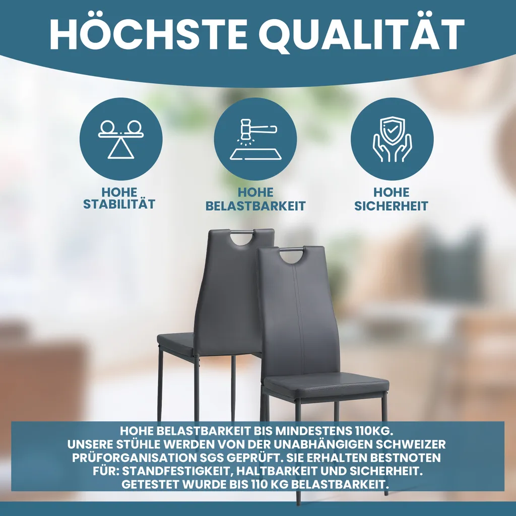 Albatros Esszimmerstühle SALERNO 6er Set, Grau - Edles Italienisches Design, Polsterstuhl Kunstleder-Bezug, Modern Und Stilvoll Am Esstisch - Küchenstuhl, Stuhl Esszimmer Hohe Belastbarkeit – Bild 3