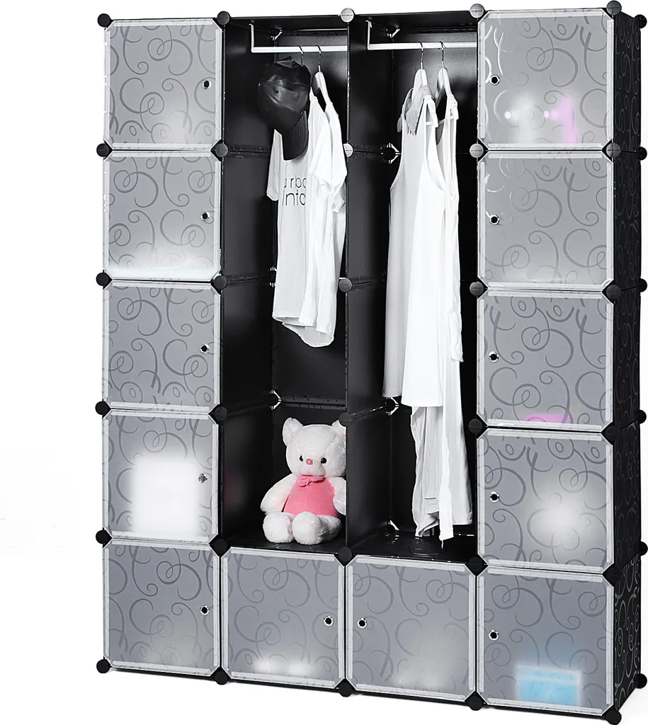 SONGMICS Kleiderschrank Garderobenschrank Garderobe Mit 2 Stangen Und 12 Fächern 178 X 143 X 36 Cm Stabiler Schrank, Steckregalsystem Schwarz LPC30H – Bild 4