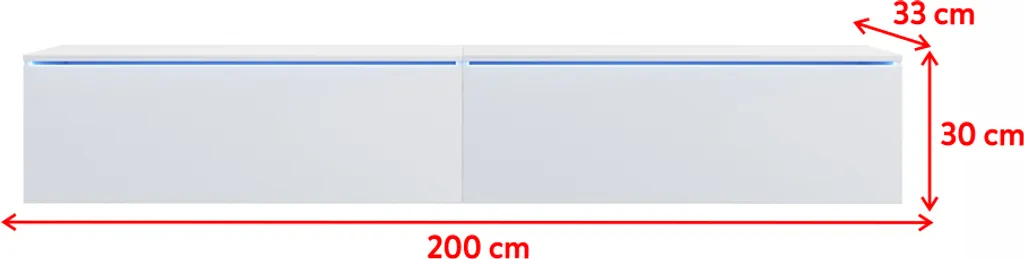 Selsey TV-Lowboard SKYLARA - TV-Möbel In Weiß Matt / Weiß Hochglanz Mit LED - 200 Cm Breit - Stehend / Hängend – Bild 4