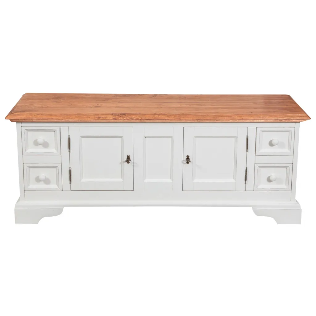 Tv Schrank 150x51x56 Cm, Tv Möbel Massivholz, Weiß/Holz – Bild 12