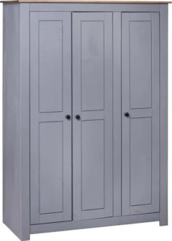 VidaXL Kleiderschrank 3-Türig Grau 118×50×171,5 Cm Kiefer Panama Serie