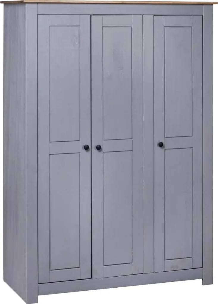 VidaXL Kleiderschrank 3-Türig Grau 118×50×171,5 Cm Kiefer Panama Serie