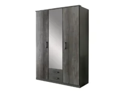 Kleiderschrank Drehtürenschrank DUISBURG Graphit - Grau 135 Cm Mit Spiegel - Die Möbelfundgrube