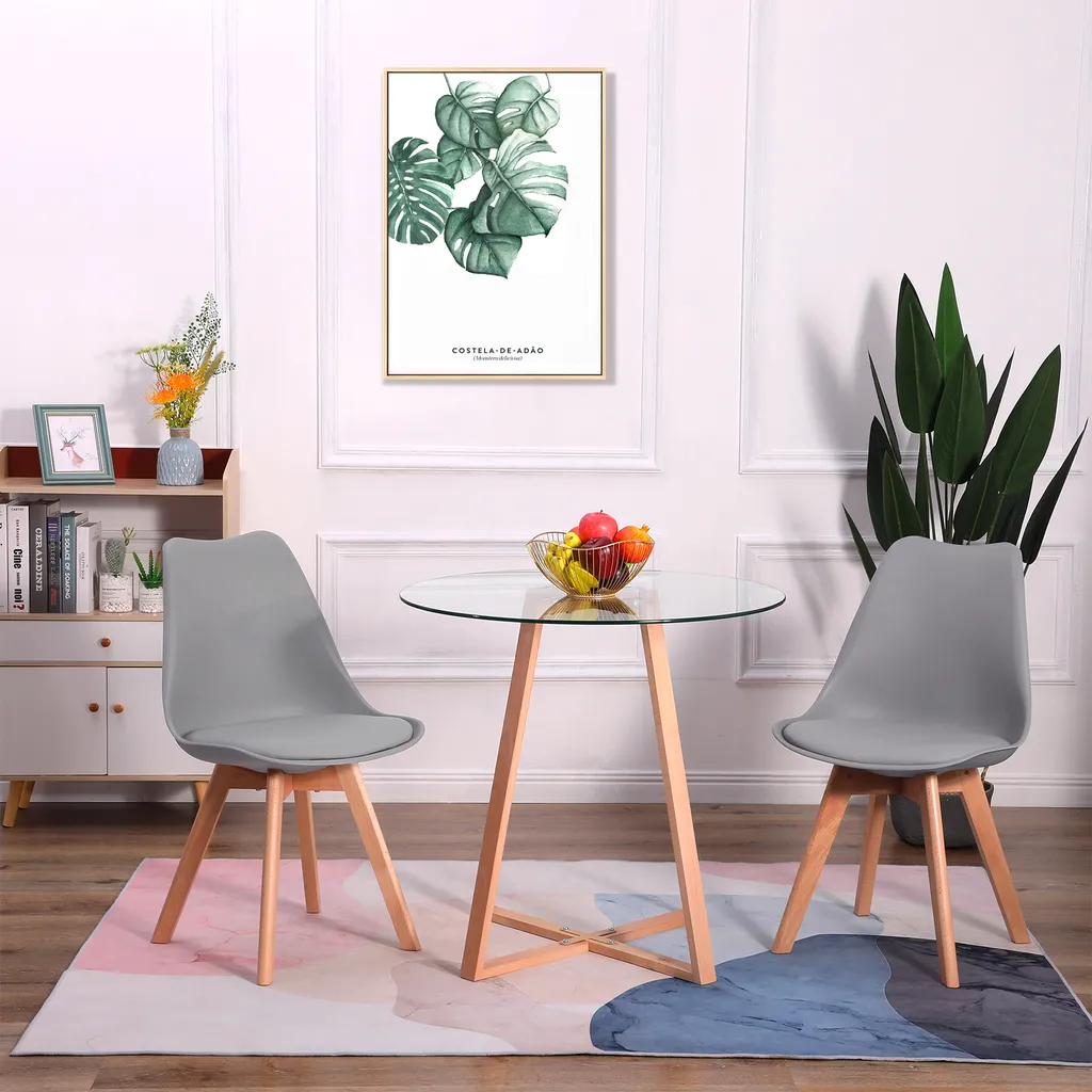 H.J WeDoo 4 X Wohnzimmerstuhl Esszimmerstuhl Bürostuhl Relaxsessel Mit Massivholz Buche Bein,Retro Design Gepolsterter Stuhl Küchenstuhl Holz, Grau – Bild 6