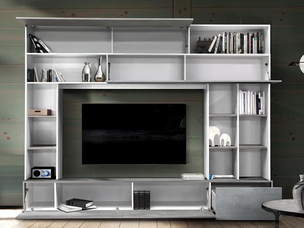 TV-Möbel TV-Wand Mit Stauraum - Weiß & Betonfarben - MAJORIS – Bild 3