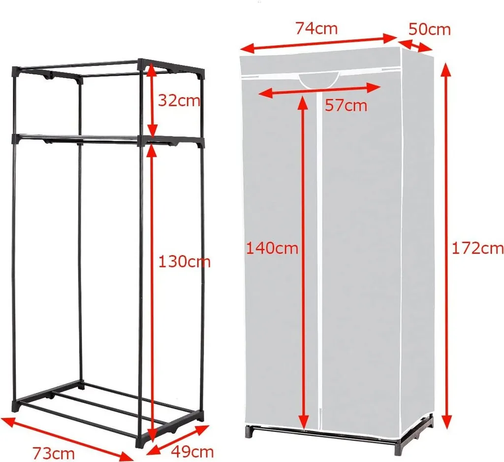 COSTWAY Kleiderschrank Mit Kleiderstange Stoffschrank Faltkleiderschrank 172x74x50cm Grau – Bild 5