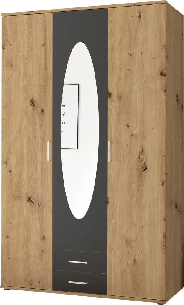 Kleiderschrank "Kassel" In Artisan Eiche / Graphit Mit 2 Schubladen Und 3 Türen. Abmessungen (BxHxT) 120x195x55 Cm – Bild 5