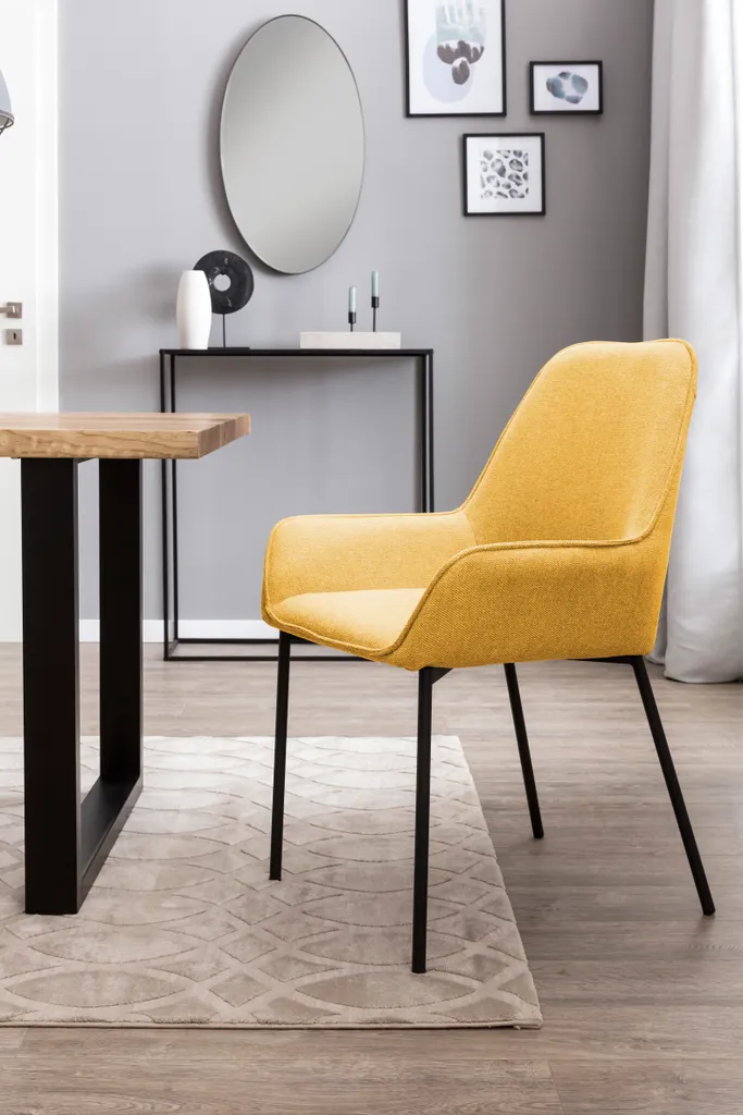 SalesFever Polsterstuhl 2er Set | Armlehnstuhl Mit Strukturstoff | Gestell Metall Schwarz Matt | B 56 X T 54 X H 90 Cm | Senfgelb – Bild 3