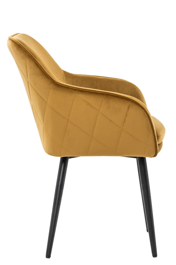 SalesFever Esszimmerstuhl | Stoffbezug In Samt-Optik | Höhenverstellbares Metallgestell | Diamantsteppung | B 61 X T 60 X H 85 Cm | Senfgelb – Schwarz – Bild 3