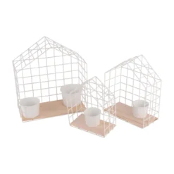 UNUS GARDEN 3er Set Wandregal Metallgitter Haus Weiß Zum Aufhängen Mit 4 Töpfen