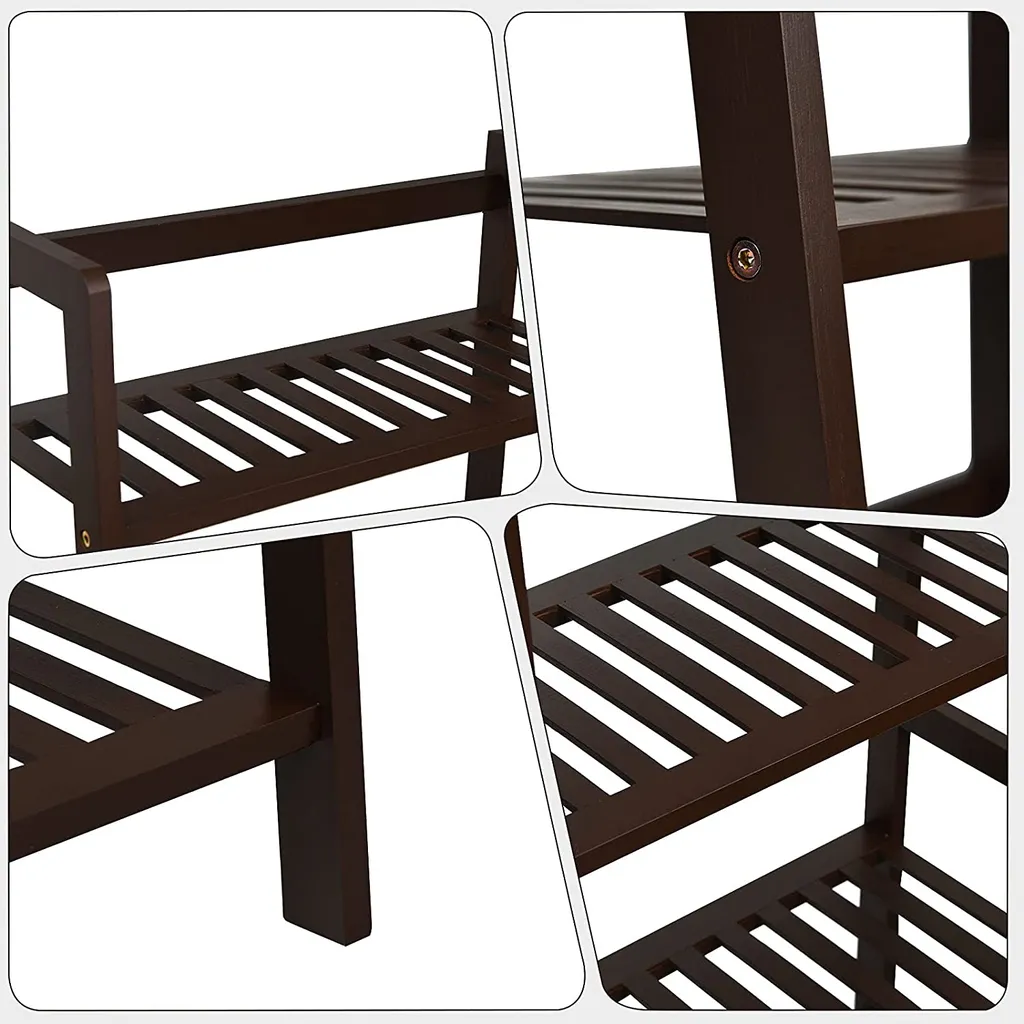 4 Etagen Leiterregal Aus Bambus, Standregal, Blumenregal, Pflantzenregal, Bücherregal Für Balkon & Arbeitszimmer&Wohnzimmer, 48x32x115cm (Braun) – Bild 4
