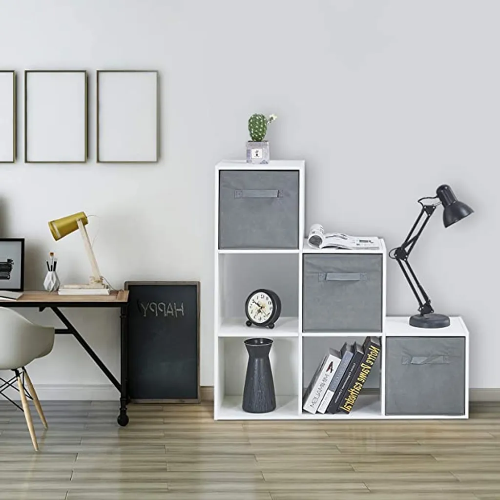 Meerveil Treppenregal, Bücherregal 6 Fächer Spanplatte Modern Für Wohnzimmer Arbeitszimmer Büro,90,5 X 90,5 X 29 Cm, Weiß – Bild 3