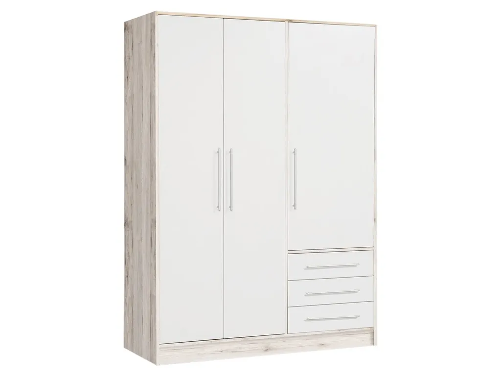 Drehtürenschrank Kleiderschrank JUPITER Weiß - Sandeiche 145 Cm 3 - Türig - Die Möbelfundgrube
