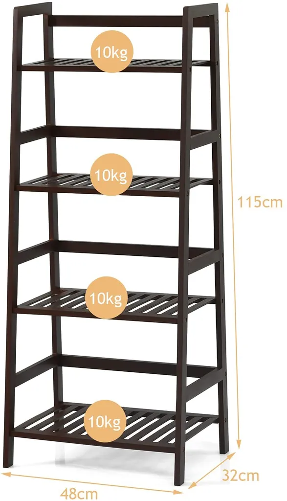 4 Etagen Leiterregal Aus Bambus, Standregal, Blumenregal, Pflantzenregal, Bücherregal Für Balkon & Arbeitszimmer&Wohnzimmer, 48x32x115cm (Braun) – Bild 3