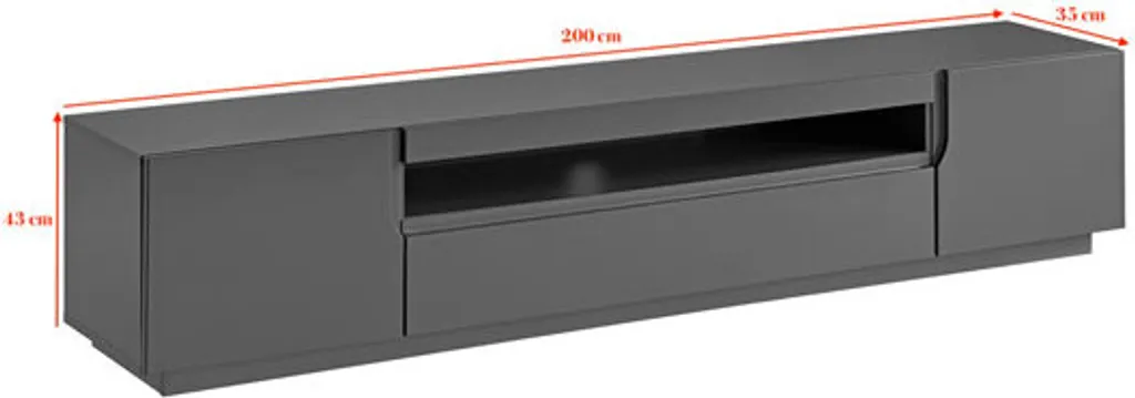 Lowboard TV-Unterschrank Eston B 200cm Graphit Front MDF – Bild 3