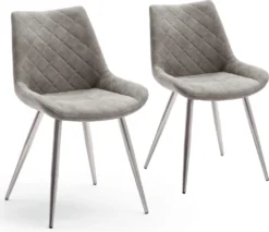 2er Set Esszimmerstühle Wildlederoptik GRAU Rautensteppung Edelstahl