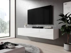FURNIX TV Hängeboard ZIBO Lowboard TV-Schrank Modern 160 Cm Breit Weiß Glänzend
