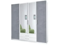 Wimex Kleiderschrank Schlafzimmer Schrank Spiegel Cliff Weiß - Beton Lichtgrau 179cm