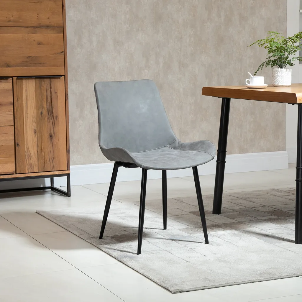 HOMCOM Essstuhl Moderner Wohnzimmerstuhl Mit Rückenlehne Esszimmerstühle Metallbeine Küchenstuhl Für Wohnzimmer Esszimmer Kunstleder Schaumstoff Metall Grau 51,5 X 59 X 82 Cm – Bild 6
