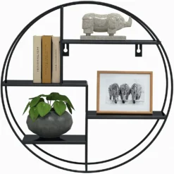 GADGY® Wandregal 42 Cm Schwarz Metall - Wandregal Rund - Wohnzimmer Deko Modern - Rundes Wandregal - Wanddeko Badezimmer - Industrial Regal - Flur Deko - 42 X 42 X 10 Cm. - Dekoration Wohnzimmer