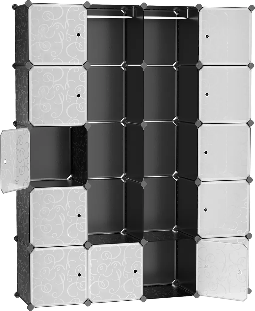 SONGMICS Kleiderschrank Garderobenschrank Garderobe Mit 2 Stangen Und 12 Fächern 178 X 143 X 36 Cm Stabiler Schrank, Steckregalsystem Schwarz LPC30H – Bild 3