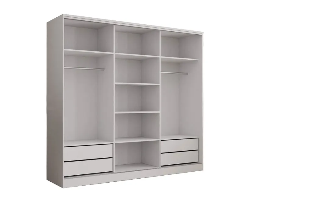 Kleiderschrank Schwebetürenschrank ATLIS Schrank Garderobe Spiegel Weiß 200 Cm – Bild 3