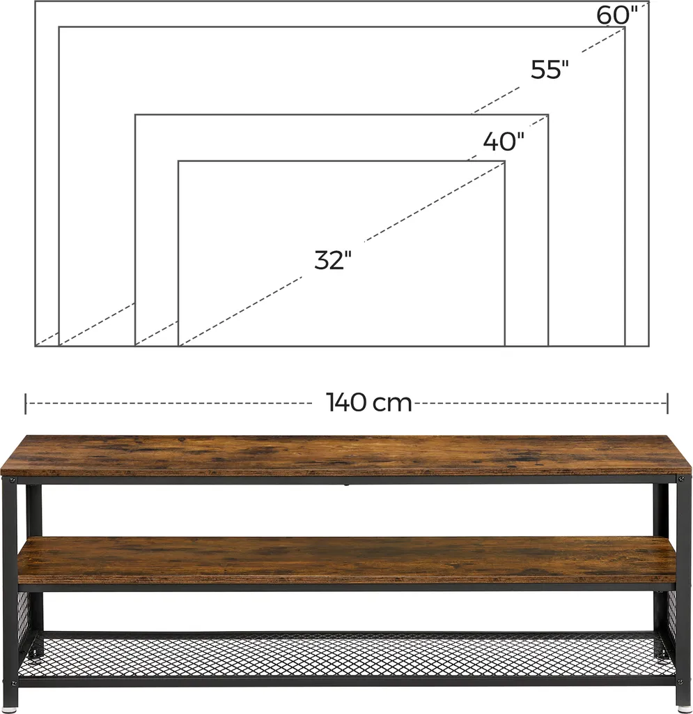 VASAGLE TV-Lowboard TV-Schrank Mit Metallrahmen 140 X 40 X 52 Cm Mit 2 Ablagen Fernsehtisch Vintage LTV50BX – Bild 5