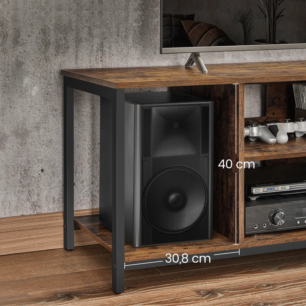 VASAGLE Fernsehtisch, TV-Schrank, TV-Regal, 120 X 40 X 50 Cm, Für Fernseher Bis Zu 60 Zoll, Lowboard Mit Offenen Fächern, Industrie-Design, Vintagebraun-schwarz LTV060B01 – Bild 5