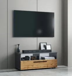 VCM Holz TV Lowboard Möbel Fernsehschrank Tisch Konsole Fernsehtisch Arila L Anthrazit / Honig-Eiche