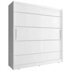 GRAINGOLD Kleiderschrank 200cm Moreno Alu - Schwebetürenschrank, Garderobe - Schrank Für Schlafzimmer - Weiß