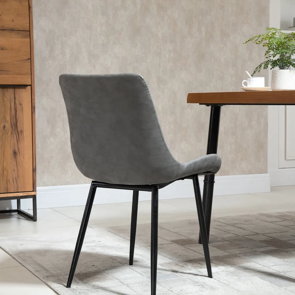 HOMCOM Essstuhl Moderner Wohnzimmerstuhl Mit Rückenlehne Esszimmerstühle Metallbeine Küchenstuhl Für Wohnzimmer Esszimmer Kunstleder Schaumstoff Metall Grau 51,5 X 59 X 82 Cm – Bild 3