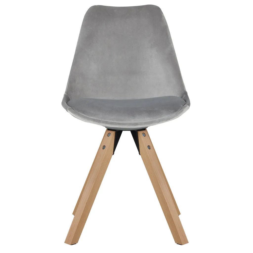 Stuhl Esszimmerstuhl Küchenstuhl 2er Set Grau Holz Beine Stoff Samt